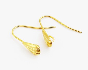 10Pcs 24K Gold Ear Hooks, Brass French Earring Hooks, Leaf Earring Hook, Ear Wire, Handmade Jewelry Findings Supplies 17x16mm