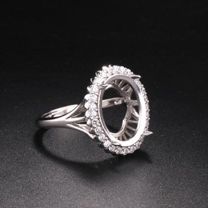 1Pcs Oval Prong Ring Settings Blank Adjustable Halo Pave CS Stone Rose Gold Plated Solid 925 Sterling Silver DIY Bezel for Gemstone