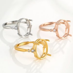 1pcs Multiple Size Gold Rose Gold Plated 925 Sterling Silver Gemstone Prong Setting, Silver Bezel Trays,  DIY Adjustable Ring Settings