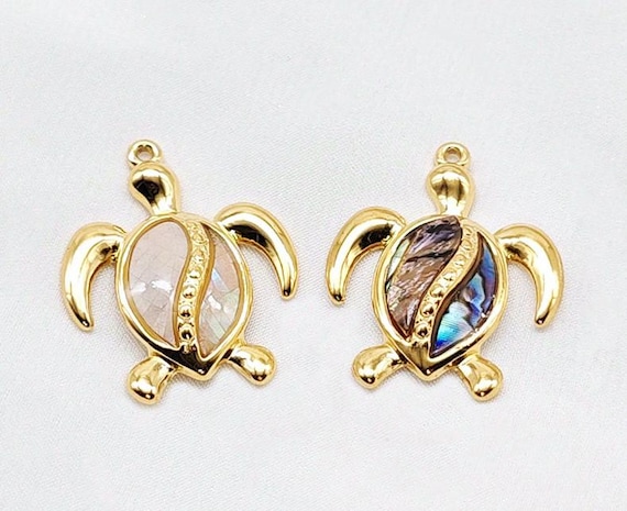 2Pcs Stainless Steel Turtle Pendant, Seashell Turtle Pendant, Gold Plated Turtle Earring Charm Pendants for Jewelry Making 24x30mm