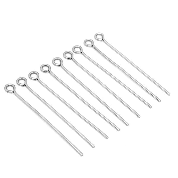 100Pcs 16/20/25/30/35/40/45/50/60/70mm Eye Pins, Stainless Steel Eye Pins Findings, Eye Head Pins For Jewelry Making DIY Supply