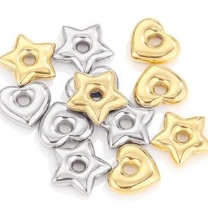 4stk Edelstahl Sechseck Bead, Stern Charm, Pentagram Charms, 18K Gold Herz Anhänger, DIY Halskette Charms Schmuck machen