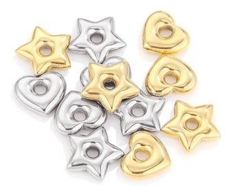 4Pcs Stainless Steel Hexagon Bead, Star Charm, Pentagram Charms, 18K Gold Heart Pendants, DIY Necklace Charms Jewelry Making