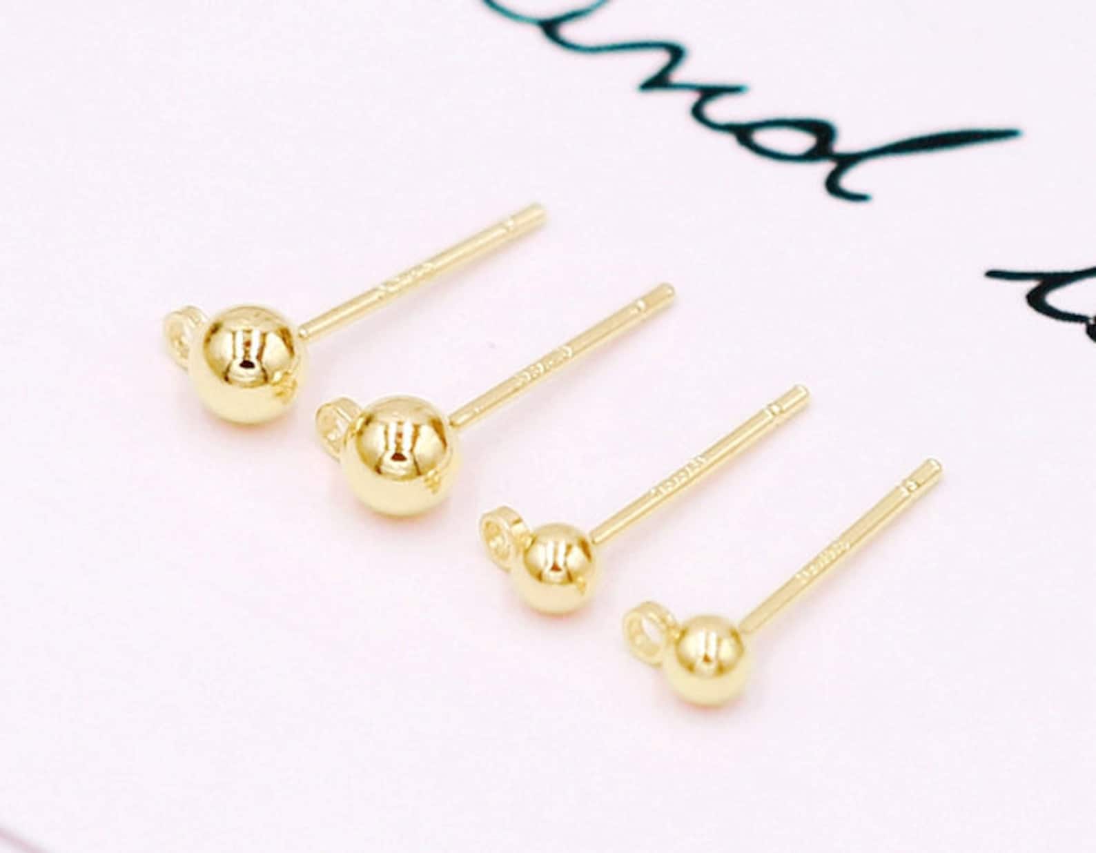 10pcs 3mm 4mm 5mm 14K Gold Filled Ball Ear Post, 925 Silver Pin Ball ...