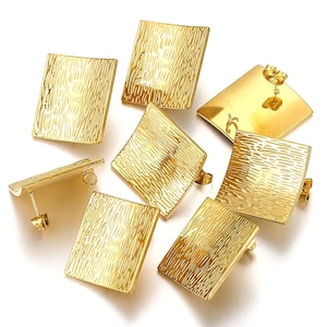 Stainless Steel Rectangle Stud Earring Blanks, Gold Rectangular Studs, Textured Curve Rectangle Post Earring, DIY Jewelry Making Ear Hooks