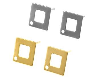 20Pcs 10x10mm Stainless Steel Square Studs, Blank Earring Stud, Hallow Square Steel Ear Posts, DIY Jewelry Making