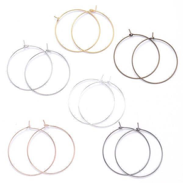 50pcs Wine glass charm hoops 20MM/25MM/30MM/35MM/40MM Circle Ear Hoop, earring hoops Wine Glass Charm Rings, Circle Ear Wire Hoop Earring