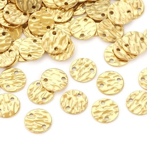 20Pcs 8mm 10mm 12mm 15mm Stainless Steel Round Disc, Two Holes Disc, Hammered Dime beads, Steel Round Bracelet Charm