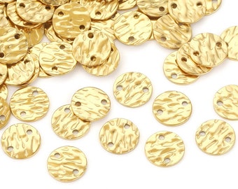 20 stuks 8 mm 10 mm 12 mm 15 mm roestvrijstalen ronde schijf, schijf met twee gaten, gehamerde dubbeltjes, stalen ronde armband bedel