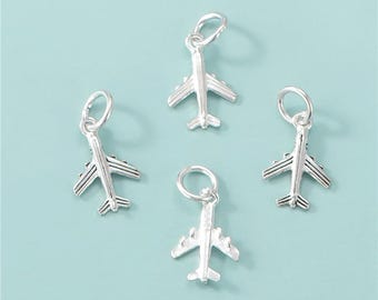 4Pcs s925 Sterling Silver Airplane Charms, Airplane Pendants, Bracelet Charm, Necklace Charm, Sky Charm, Travel Charm, Pilot Charm 9.5x14mm