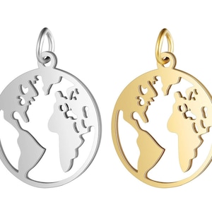 Roestvrijstalen lasergesneden wereldbolhanger, wereldkaartbedel, gouden kaarthangers, DIY ketting bedels sieraden maken 18 mm