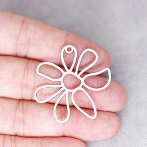 Stainless Steel Flower Charms, Flower Shape Steel Pendant, Steel Earring Findings, Daisy Charm, Laser Cut Steel Jewelry Supplies 35mm