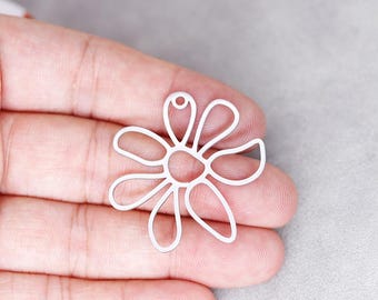 Dijes de flores de acero inoxidable, colgante de acero con forma de flor, accesorios de acero para pendientes, dije de margarita, suministros de joyería de acero cortado con láser de 35 mm