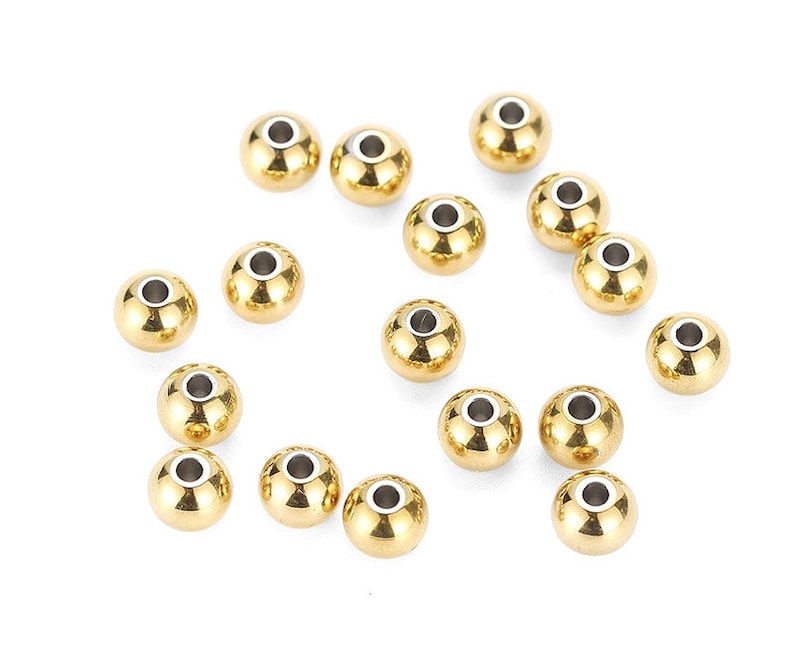 100Pcs 3mm 4mm 5mm 6mm 8mm 10mm Perles despacement en acier inoxydable, perles de boule dor, perles de boule noire Découvertes de bijoux Fournitures en gros image 3