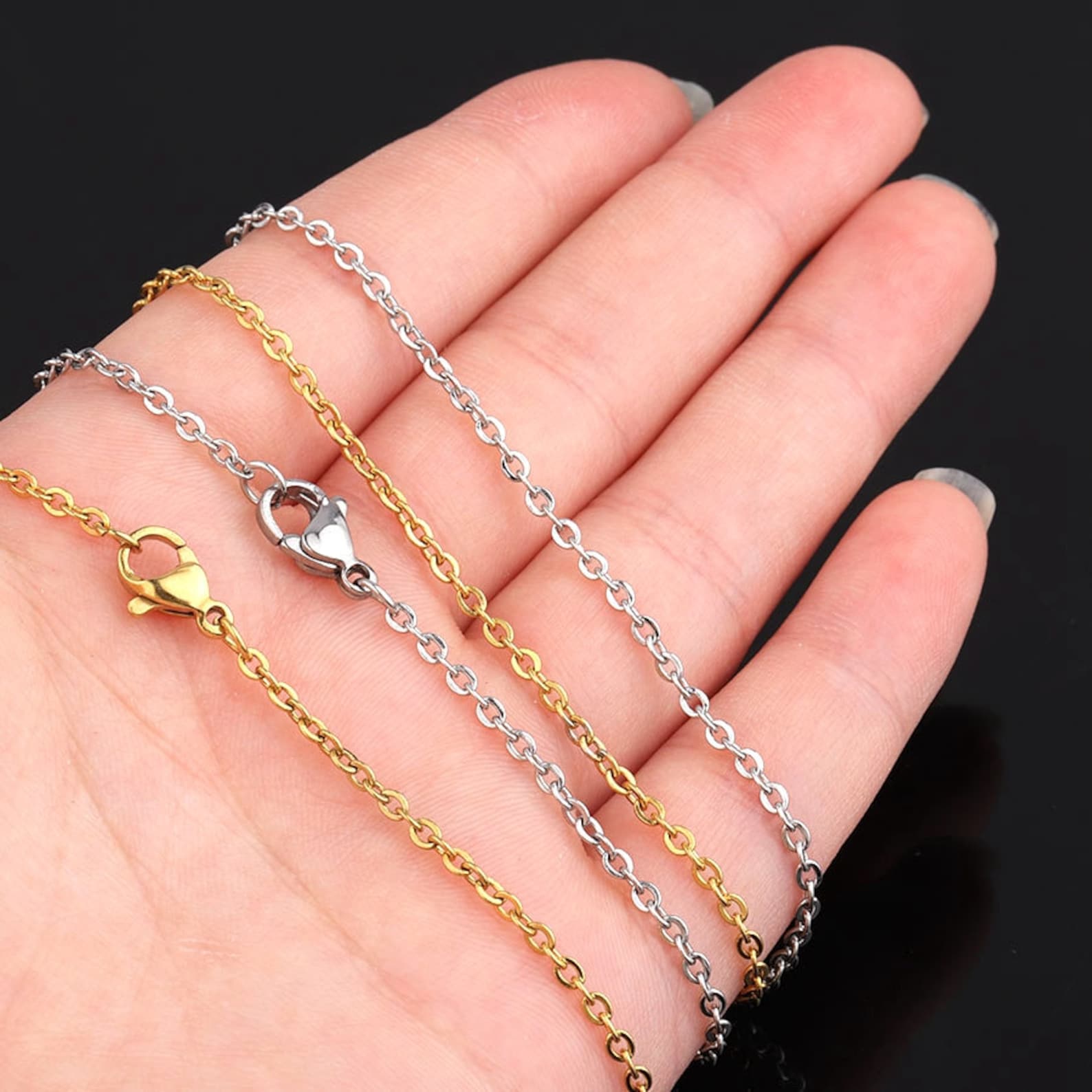 10pcs 1.2mm 2.0mm Links 316L Stainless Steel Chain, Gold Silver Chain ...