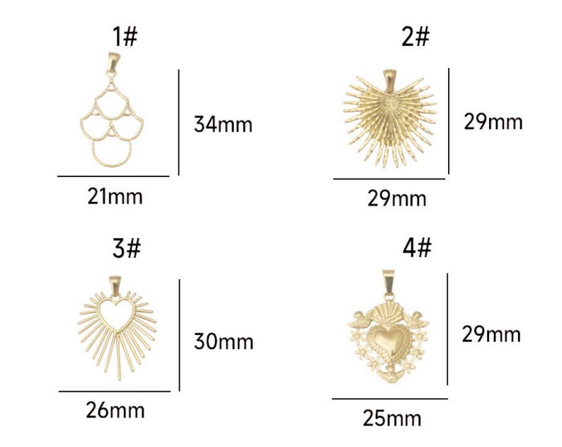 4 pendentifs soleil en acier inoxydable, breloques soleil, breloques coeur en plaqué or 18 carats, pendentifs de collier de forme géométrique en acier inoxydable, breloques DIY image 4