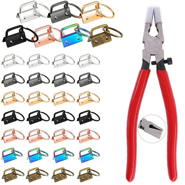 7 Colors Mixed 35Pcs Key Fob Hardware with Key Rings Sets, 1 Inch (25mm), Plus Pliers