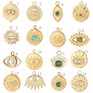 Stainless Steel Eye Pendant, Round Eye Charm, Micro Pave Evil Eye Pendants, Stainless Steel Round Necklace Pendant, DIY Charm Supplies