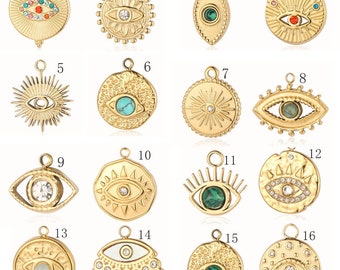 Pendentif oeil en acier inoxydable, breloque oeil rond, pendentifs micro-pierre mauvais oeil, pendentif collier rond en acier inoxydable, articles de breloque bricolage
