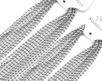 10 chaînes à billes en acier inoxydable, 2 mm, 2,4 mm, maillons de chaîne à billes avec fermoir à rein, chaînes de collier pour la fabrication de bijoux à bricoler soi-même
