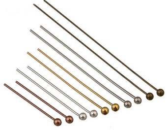 200pcs / lote 15/20/25/30/35/40/50mm Gold Silver Ball End Head Pins para la fabricación de joyas de bricolaje, pines de cabeza, ball Pins Findings Suministros