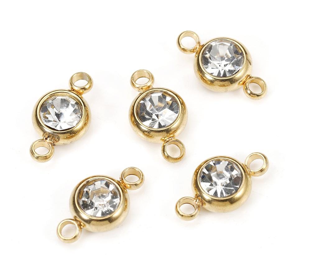 50 Perline Ciondolo Portafortuna 6 Mm In Acciaio Inox E Cristallo Per Creazione Gioielli - Foto 3