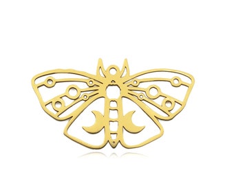 Colgante de mariposa de acero inoxidable cortado con láser, dije de mariposa, colgante de collar de acero inoxidable plateado y dorado, dije DIY de 36 x 21 mm