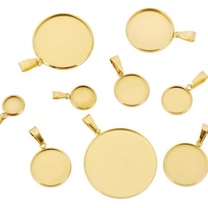 10/20Pcs 6mm 8mm 10mm 12mm 16mm 18mm 20mm 25mm 30mm Stainless Steel Cabochon Base Settings, Gold Cameo Setting Pendant Tray Jewelry Making