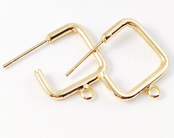 May include: A pair of gold-toned square hoop earrings with a jump ring and a straight wire for attaching to an earring post.