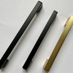 Square Matt Black Gold Kitchen Cabinet Handles | 130mm 160mm 192mm | Cupboard Drawer Door Pull Wardrobe Furniture Replacement Upcycle