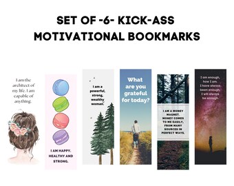Set of 6 Inspirational Bookmarks for Reading, Fun Motivational Manifestation Bookmarks, Digital Bookmarks To Download, Gifts for Readers