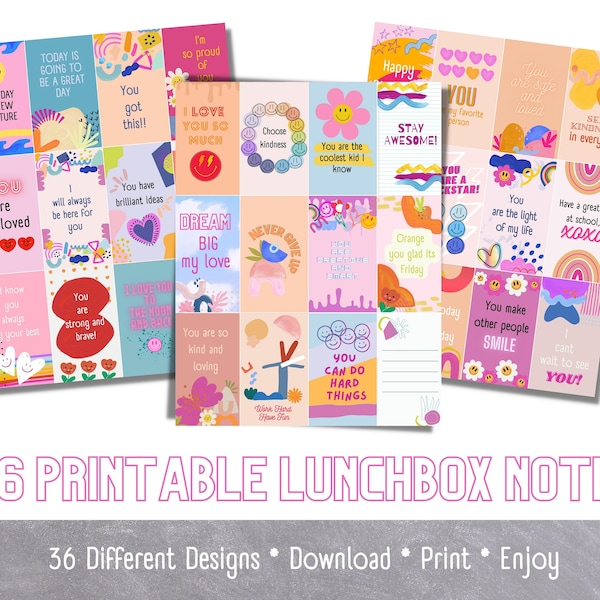 Printable Girls Lunchbox Affirmation Notes for Kids Instant Download Lunchbox Notes Girls Lunchbox Notes School Notes DIGITAL DOWNLOAD