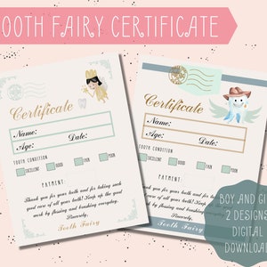 Tooth Fairy Certificate Tooth Fairy Receipt Boy Girl Tooth Fairy Letter Digital Instant Download Printable Kids PDF