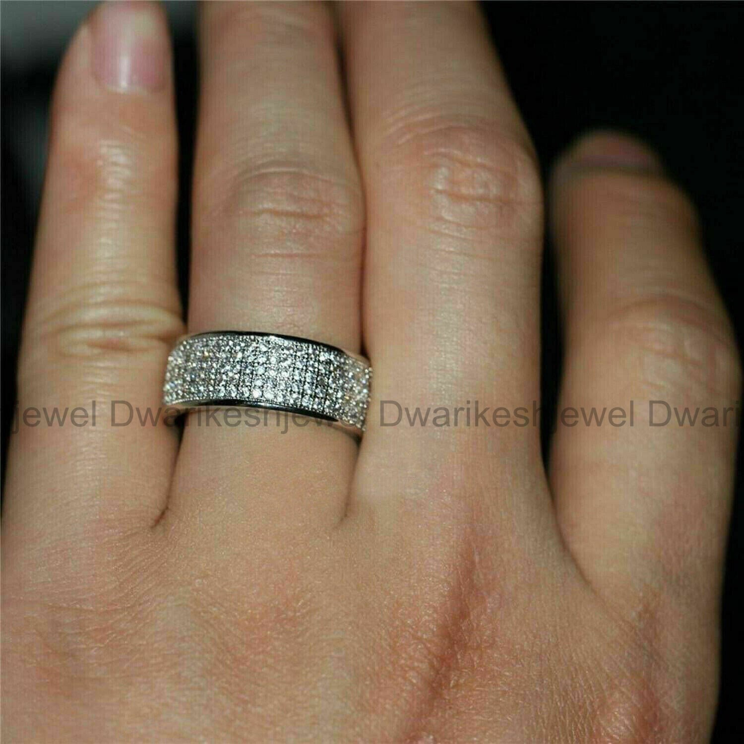 Men's Wedding Band, 14k White Gold, Mens Band, 2.5 Ct Round Cut Diamond
