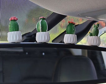 4PCS Cactus Pot Car Ornament, Cute Mini Cactus Pot Car Accessory, Car Rearview Mirror Decor, Car Dashboard Gift, Kawaii Car Ornament