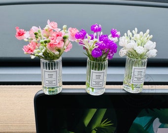 3pcs Flower Glass Bottle Car Ornament, Flower Pot Car Accessory, Car Rearview Mirror Decor, Car Dashboard Decor, Kawaii Car Accessories