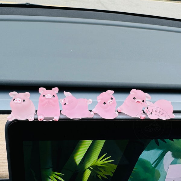 6PCS Pink Pigs Car Dashboard Decor, Cute Car Rearview Mirror Accessories, Kawaii Car Screen Navigation Ornaments, Cute Pig Car Ornaments