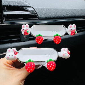Cartoon Rabbit Car Phone Holder,Sweet Strawberry Car Air Vent Mount,Gravity Design Holder, Phone Navigation Support, Phone Support Stand