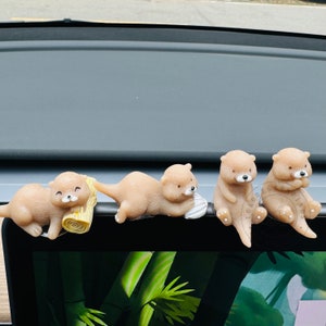 4PCS Mini Otter Ornaments, Car Mirror Dashboard Ornament, Kawaii Car Decor, Car Interior Accessories, Car Decor, Handmade Car Accessory