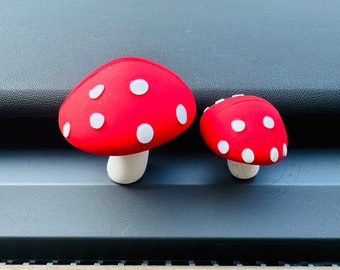 2pcs Small Mushroom Car Ornament,mushroom Car Dashboard Accessory,mushroom View Mirror Decal,mushroom Car Decor, Car Interior Accessories