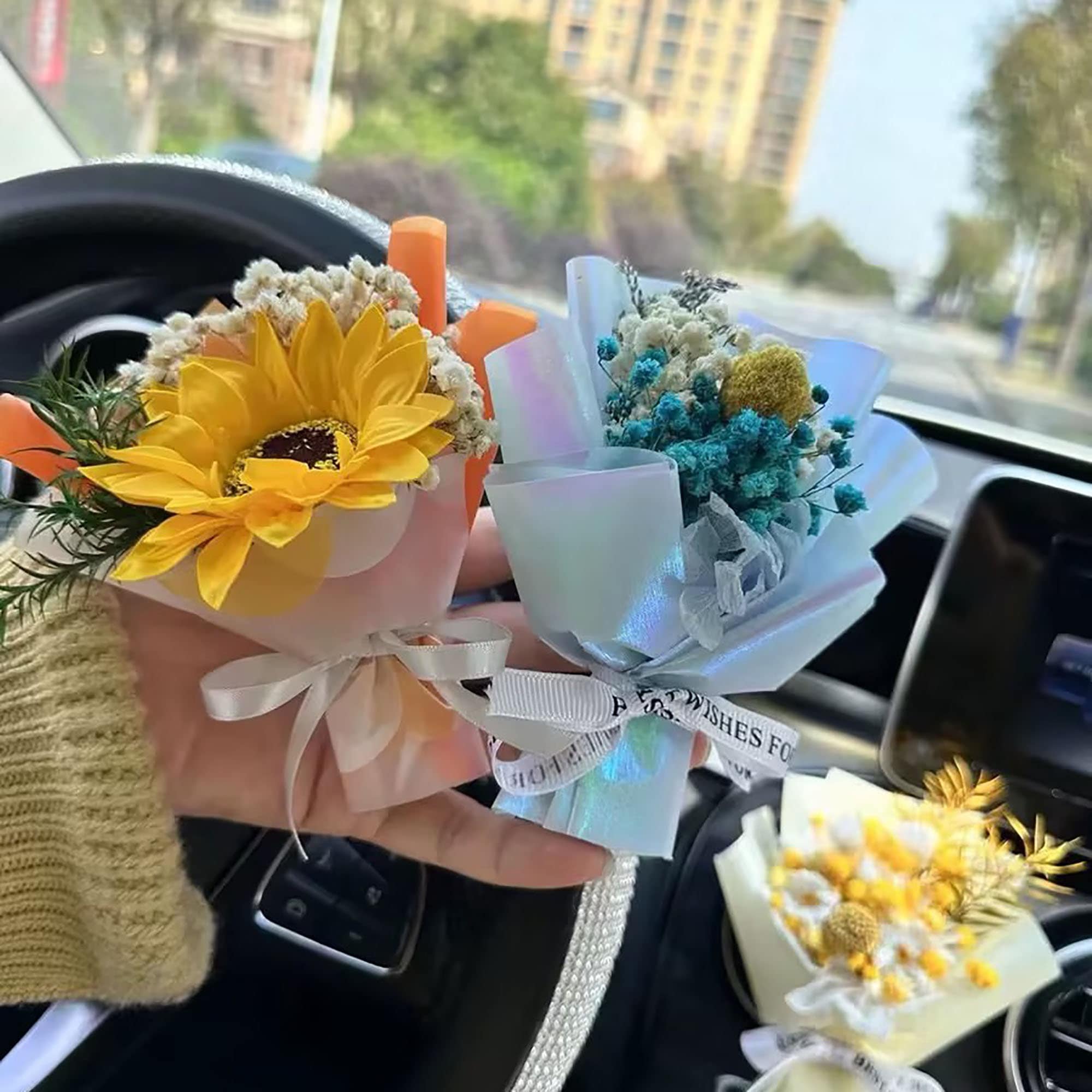 Rose Mini Delicate Bouquet of Dried Flowers Car Aromatherapy Air Outlet Car  Interior Decoration Ornaments