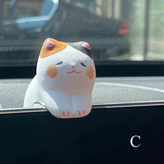 Cartoon Cat Car Review Mirror Decor, Cute Cat Figurine, Kawaii Car