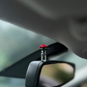 Pretty Rose Glass Vase Car Ornament, Flower Pot Car Accessory, Car Rearview Mirror Decor, Car Dashboard Decor, Women Car Accessories, Gifts