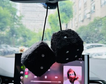 1 Pair Retro Fuzzy Dice For Car Mirror - Purple Plush Square Dice Hanging Decor