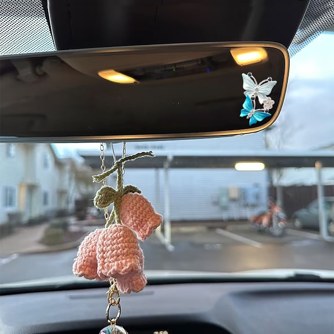 Colorful Butterfly Car Mirror Decor Crystal Car Screen Decor Etsy