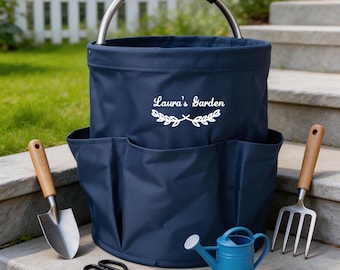 Personalisierte Gartenwerkzeuge mit Tragetasche, Gartenwerkzeugtasche mit individuellem Namen, Kelle Rechen & Schaufel Organizer Set, Geschenk für Mama oder Oma