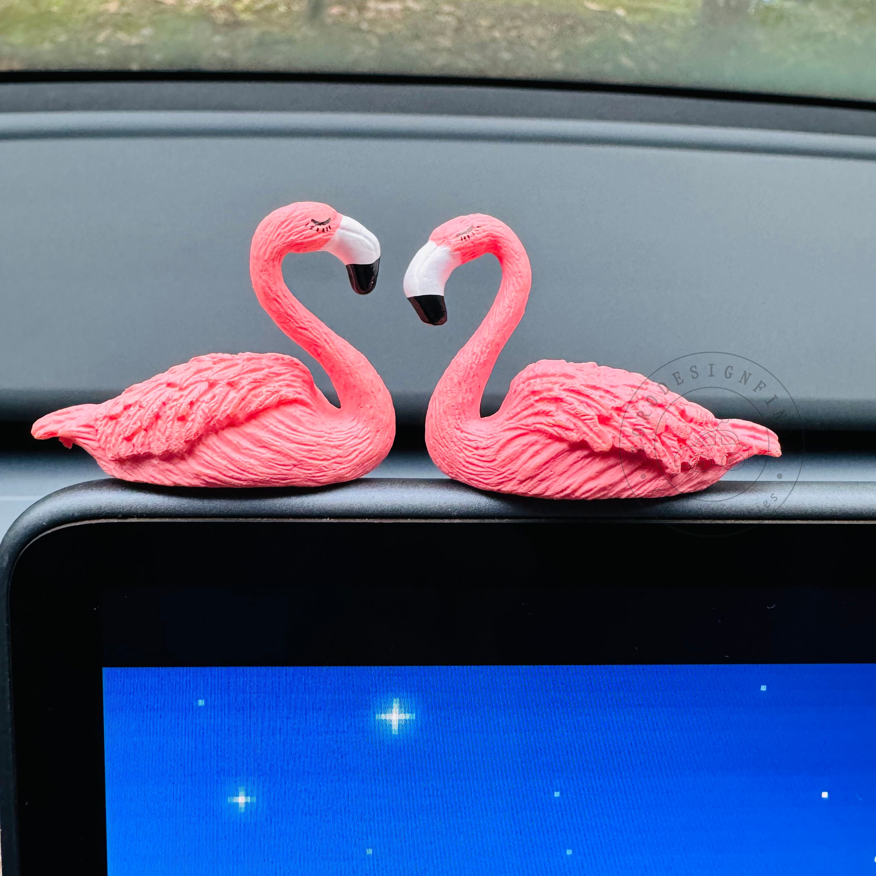 Décor Voiture Flamant Rose GARVALON - Pendenti Rétroviseur En Résine Et Bois, 35,4 Cm