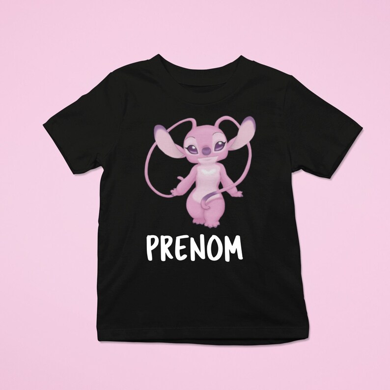 T-shirt personnalisé Enfant Stitch Rose T-shirt Enfant Stitch T-shirt Stitch Angel T-shirt Fille Stitch Rose Shop en Famille Noir