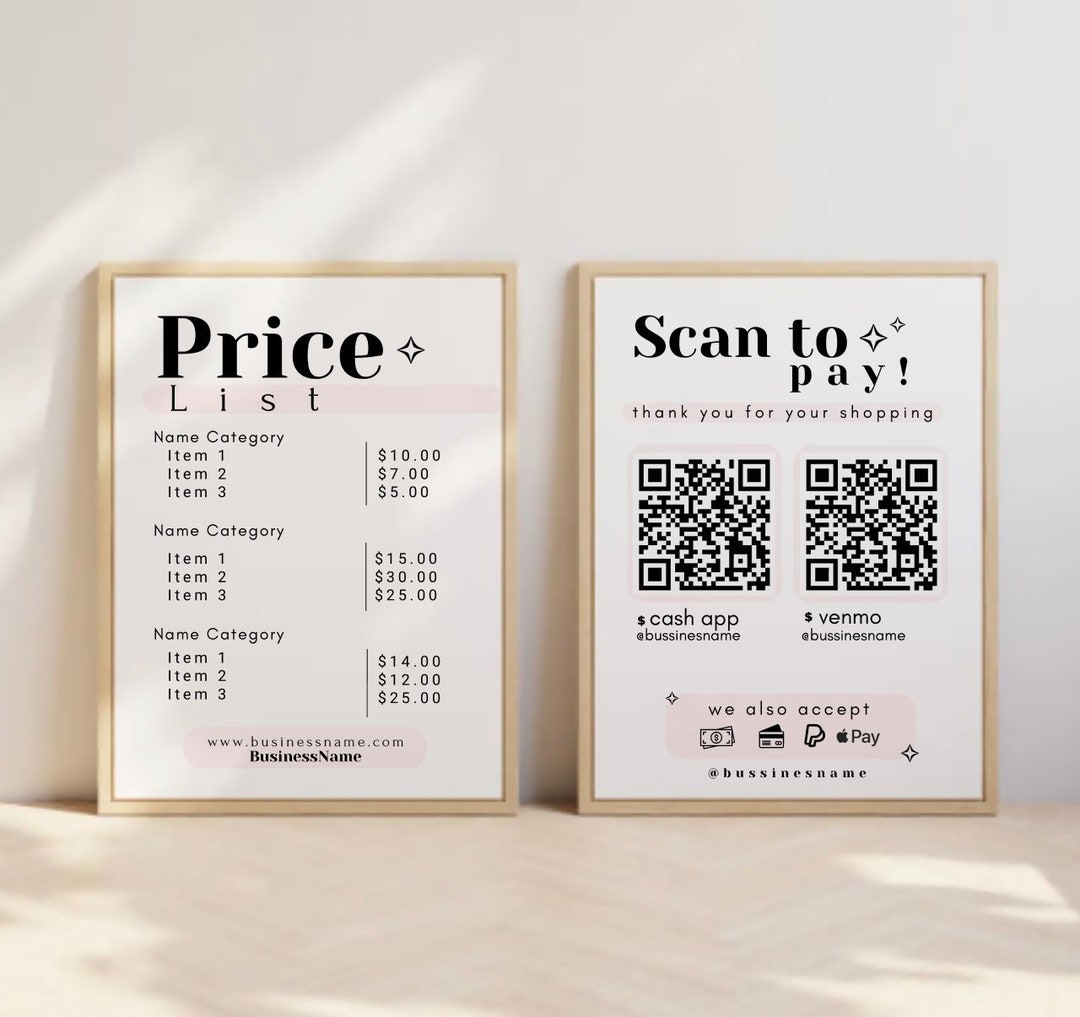 Retro Scan to Pay Sign & Price List Template, Printable Payment Sign