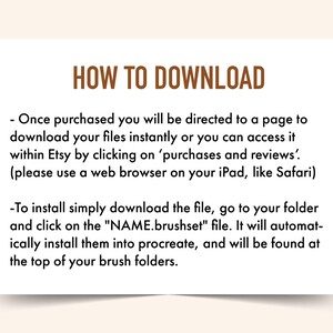 May include: White text on a brown background with instructions on how to download digital files purchased on Etsy. The text says "HOW TO DOWNLOAD" and includes instructions on how to download and install the files on an iPad.